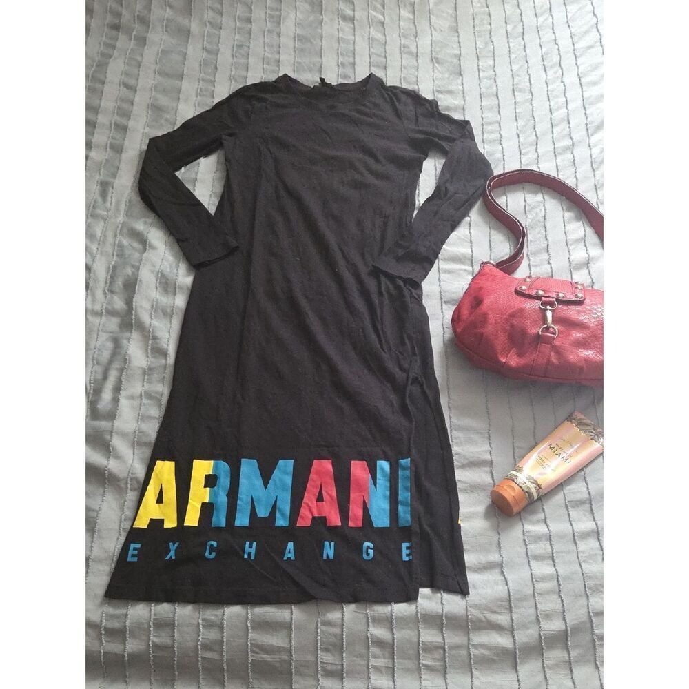 ARMANI EXCHANGE Black Long-Sleeve Logo Dress - Colorblock Lettering